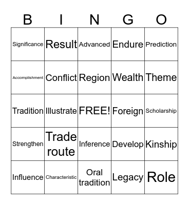 Academic Vocabulary Bingo Card