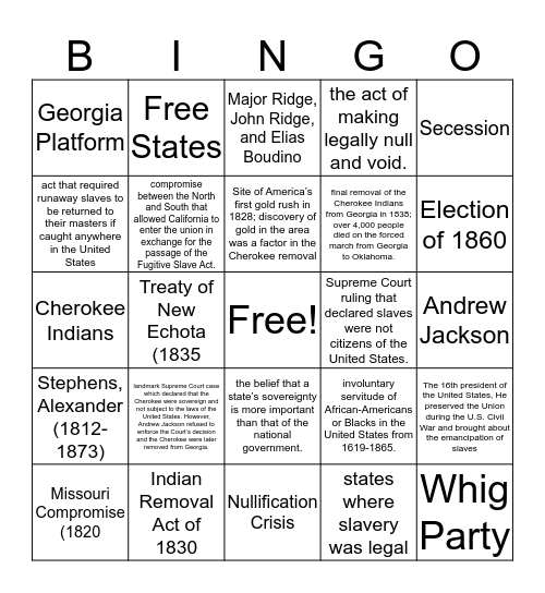 Civil War Bingo  Bingo Card