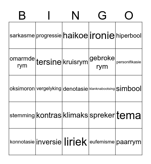 Letterkunde-bingo Card