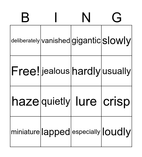vocabulary and grammar bingo Card