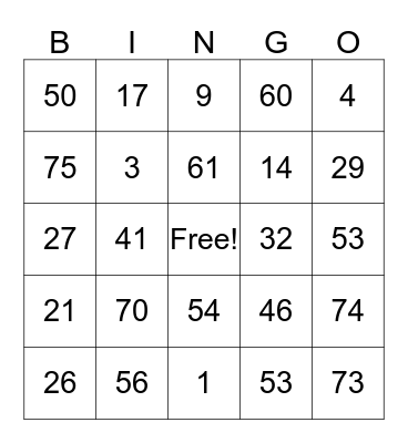 BINGO BCSSSD Bingo Card