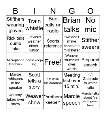 Morning Safety Bingo Card