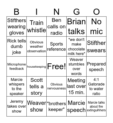 Morning Safety Bingo Card