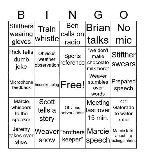 Morning Safety Bingo Card