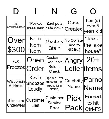 Duluth Returns Dingo Bingo Card