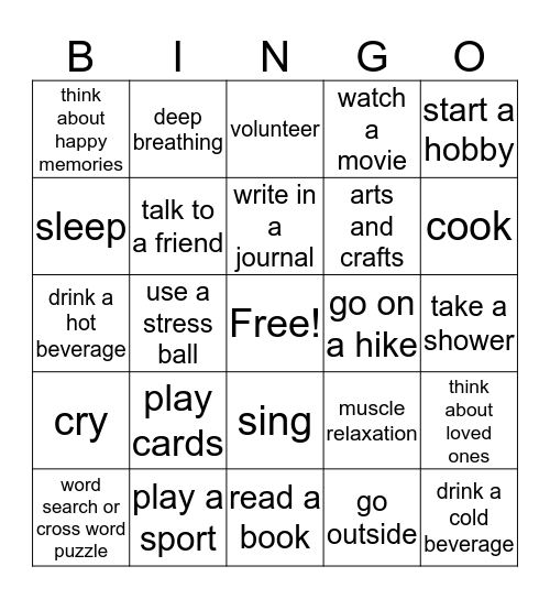 Coping Skills Bingo! Bingo Card