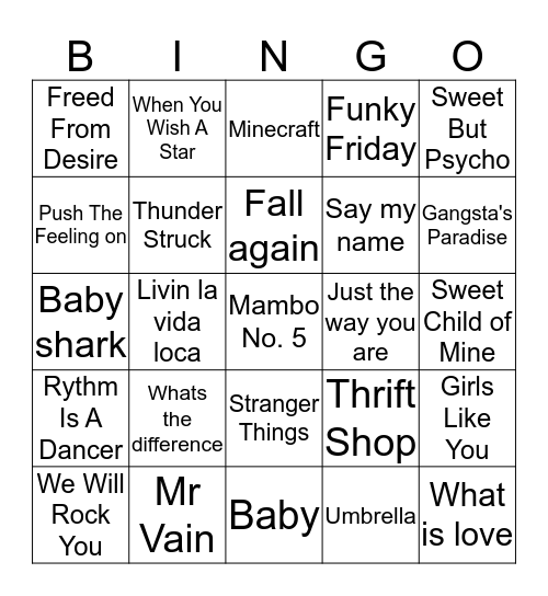 Music Bingo Card