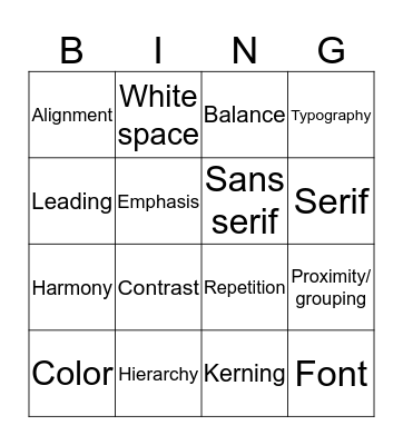 Graphic Design Principles and Terms Bingo Card