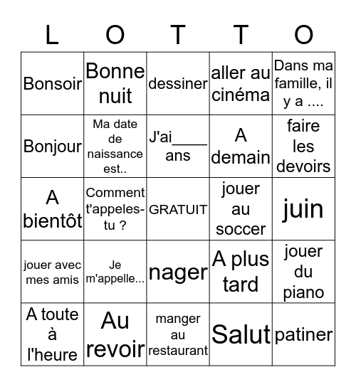 Jouons en français- Introduction Bingo Card