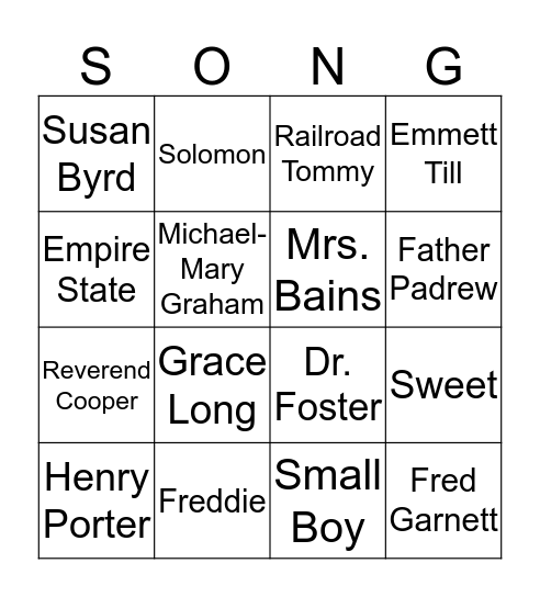 Song of Solomon Bingo Card