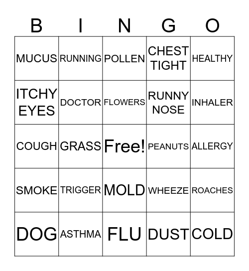 Asthma Bingo Card