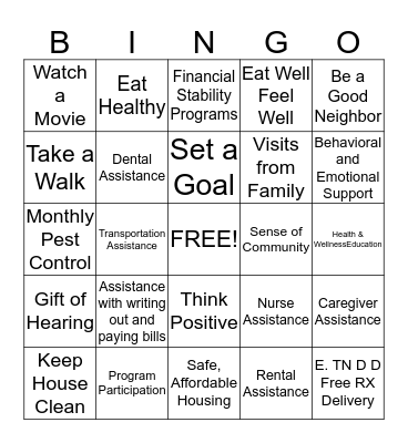 Senior Housing Benefits  Bingo Card