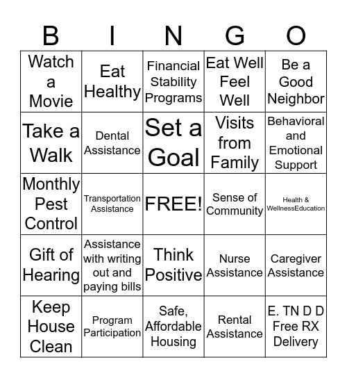 Senior Housing Benefits  Bingo Card