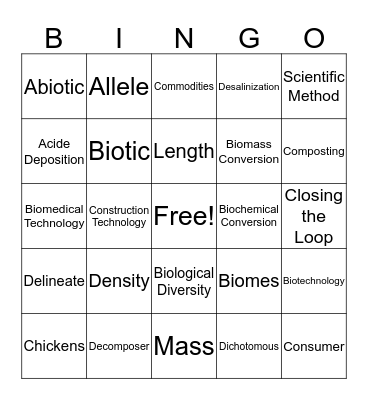 PSSA Vocab BINGO Card