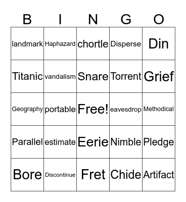 Vocabulary BINGO Card