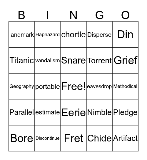 Vocabulary BINGO Card