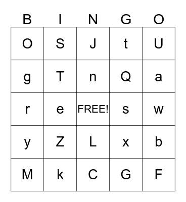 Alphabet Bingo Card
