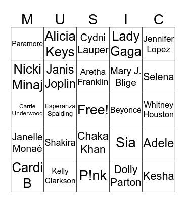 Women's History Month Music Bingo Card
