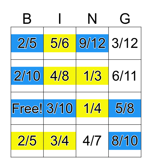 Fraction Number Stories Bingo Card