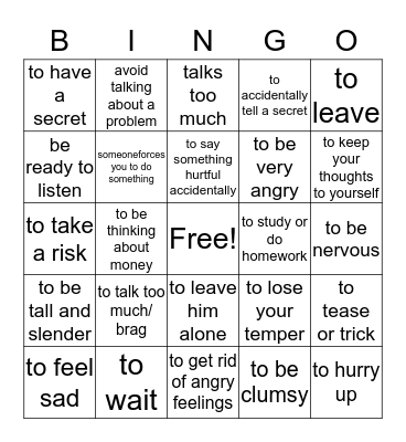 Idioms Bingo Card