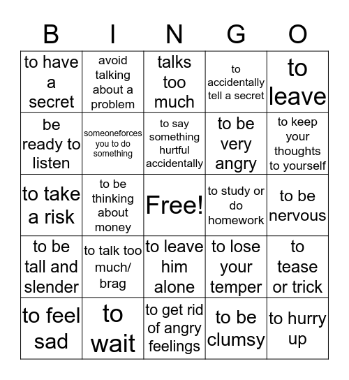 Idioms Bingo Card