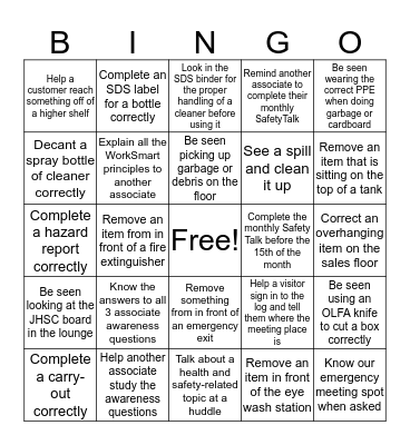 Health & Safety BINGO! Bingo Card