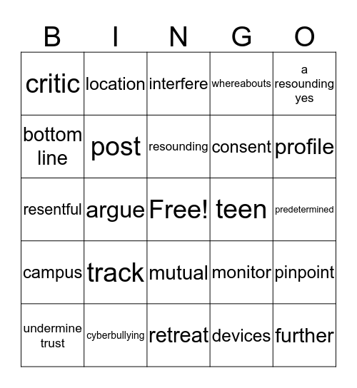 Should Your Parents Track Your Location? Bingo Card