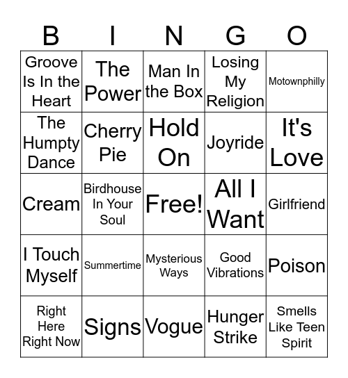 90'S Bingo Card