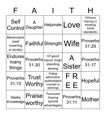 Virtuous Woman Bingo Card