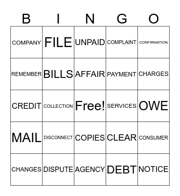 COLLECTION AGENCIES Bingo Card