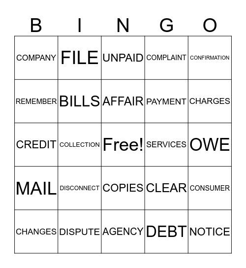 COLLECTION AGENCIES Bingo Card
