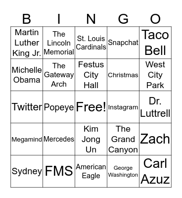 Current Events Bingo Card