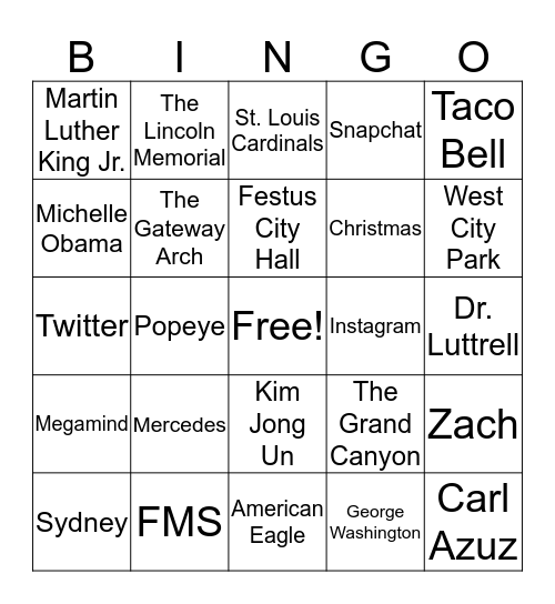 Current Events Bingo Card