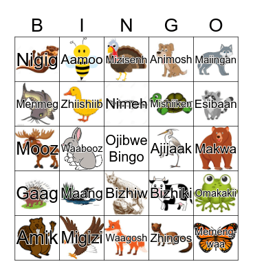 Ojibwe Bingo Card