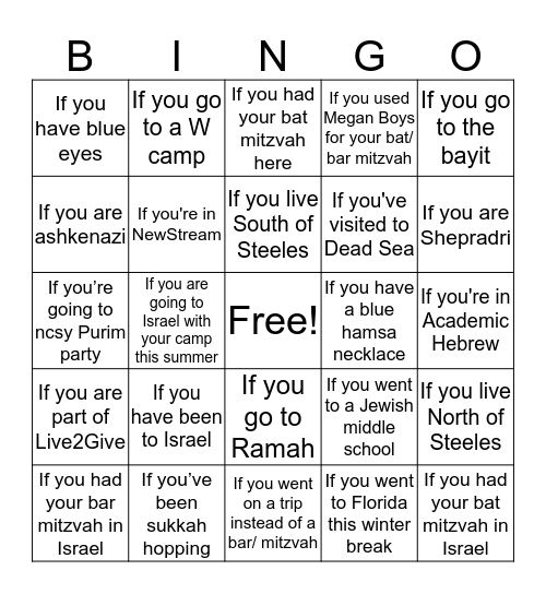 NCSY/JSU - Jewish Bingo  Bingo Card