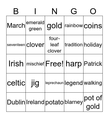 St. Patrick's Day Bingo Card