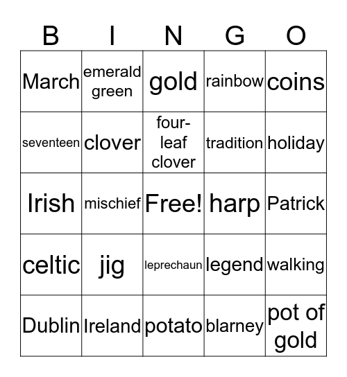 St. Patrick's Day Bingo Card