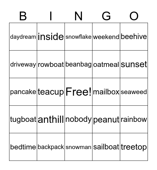 Compound Words First Bingo Card