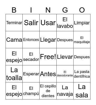 Reflexive Verbs Bingo Card