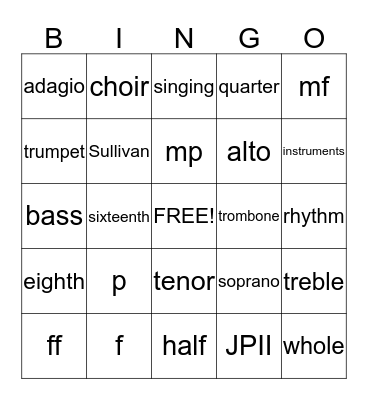 Music Bingo Card