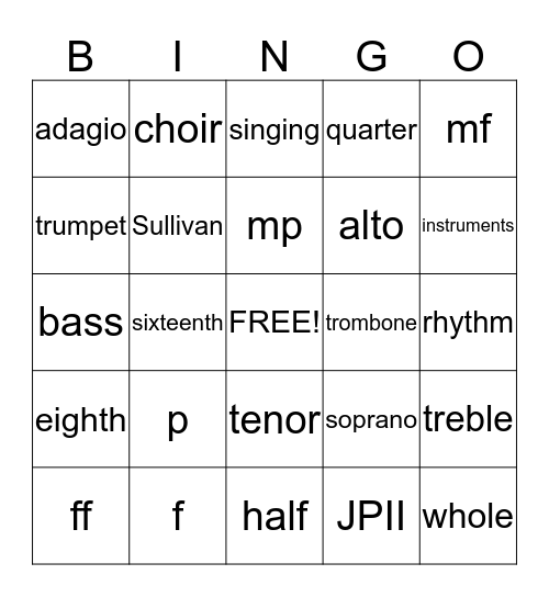 Music Bingo Card