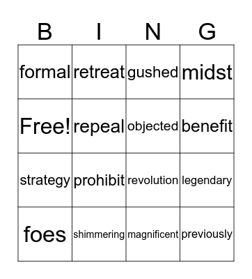 Molly Pitcher Vocabulary Bingo Card