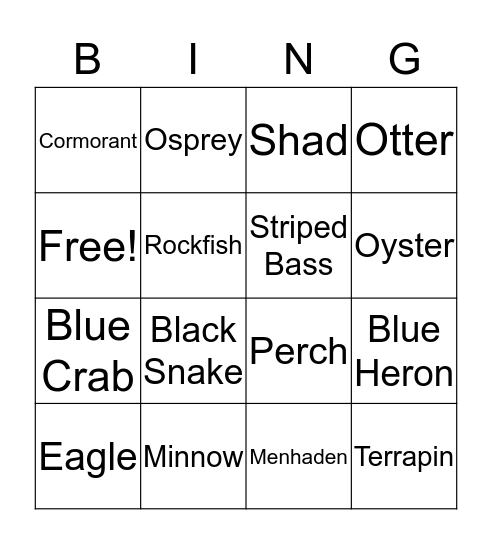 CHESAPEAKE BAY ANIMALS Bingo Card