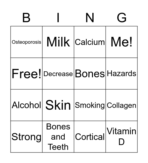 Bone Health Bingo Card