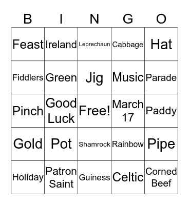 St. Patrick's Day Bingo Card