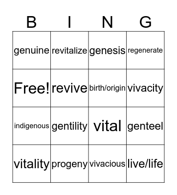 ILA 9 Vocabulary Bingo Card