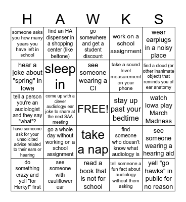 Iowa Audiology Spring Break Bingo Card