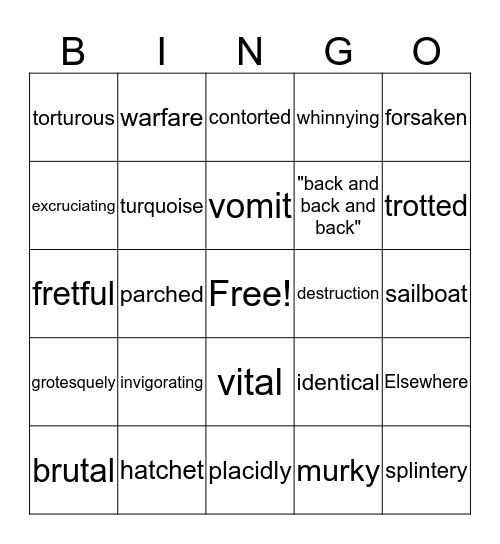 Giver Chapters 14-15 Bingo Card