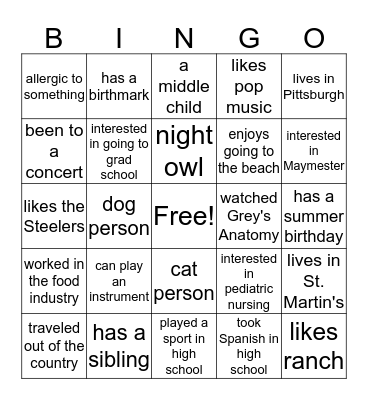 NCF Bingo Card