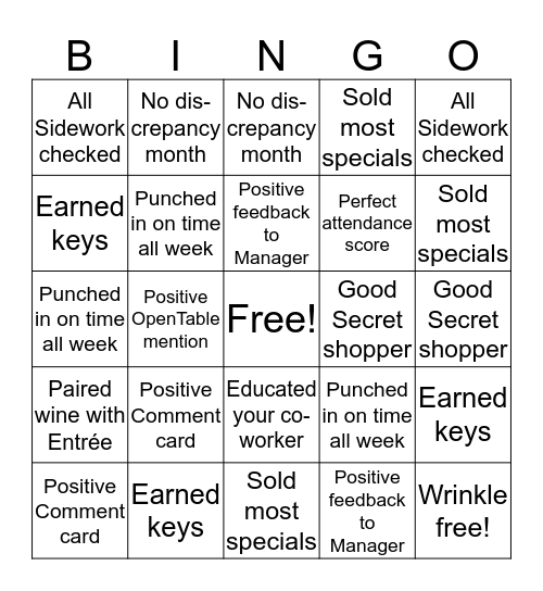 Service BINGO!! Bingo Card